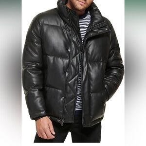 Calvin Klein Men's Black leather Puffer Jacket